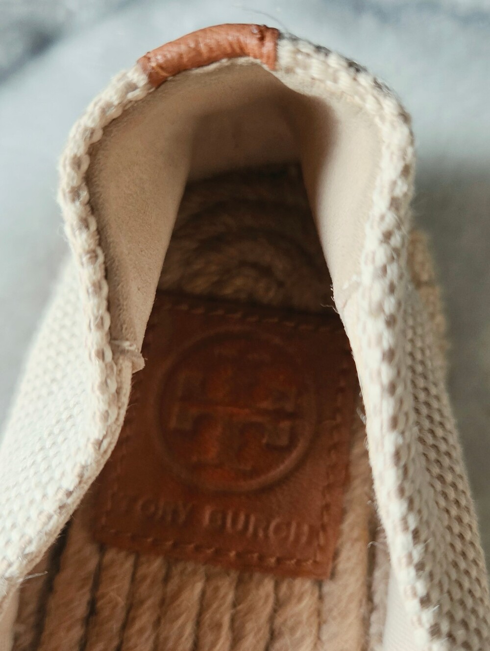 Tory Burch Cream Canvas Espadrilles with Tan Toe Cap - Picture 3 of 6